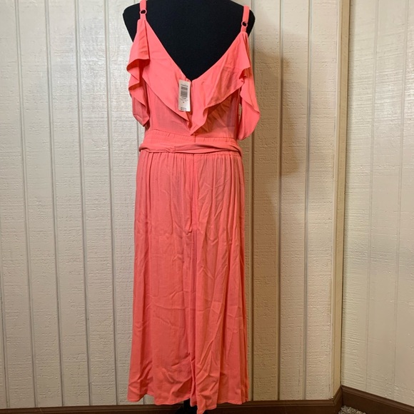 Torrid Textured Cold Shoulder Self Tie Coral Midi Dress, size 24. NWT. - Picture 6 of 8